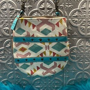 Bhrayna Bag Crossbody teal leather adjustable strap, metal hardware NWT